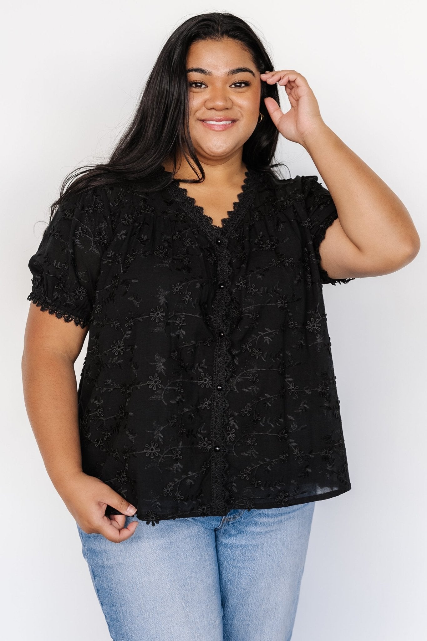 Pauline Embossed Top | Black