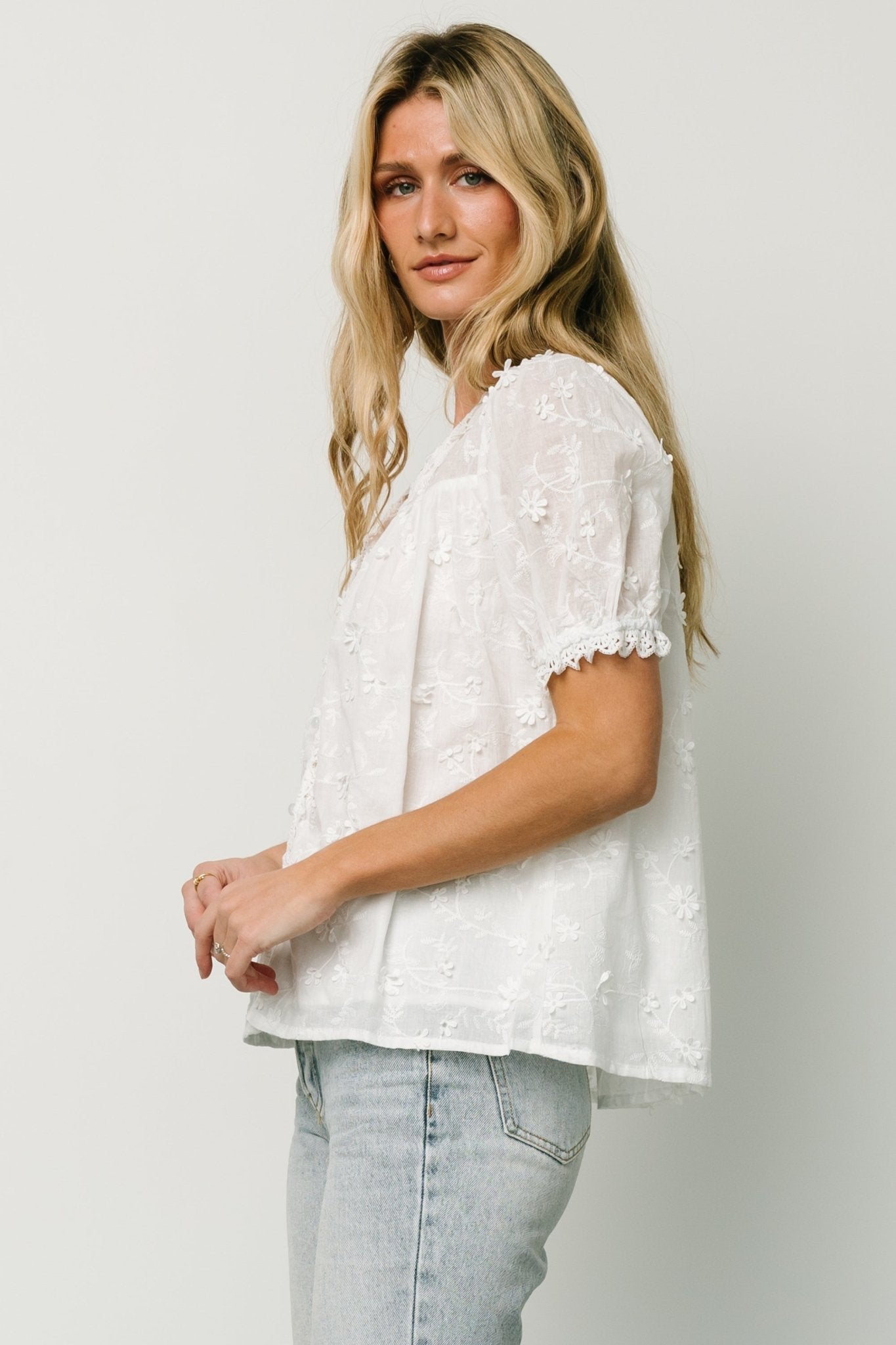 Pauline Embossed Top | Off White