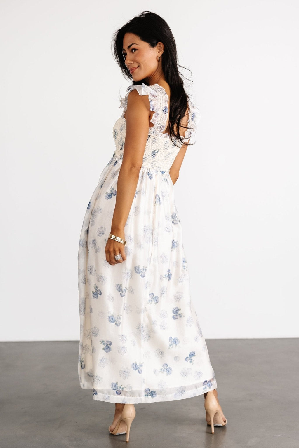 Phoebe Midi Dress | Cream + Blue Floral