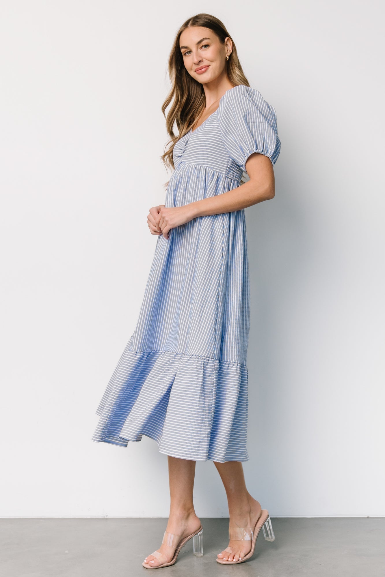 Poppy Midi Dress | Blue + Off White