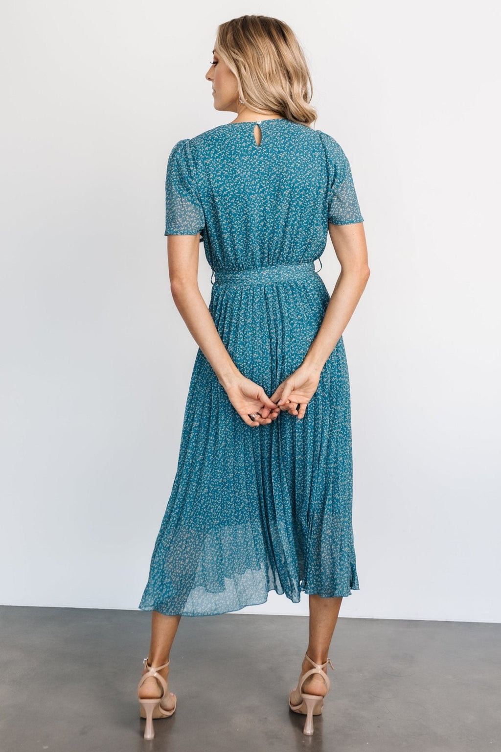 Prim Pleated Dress | Persian Blue Print