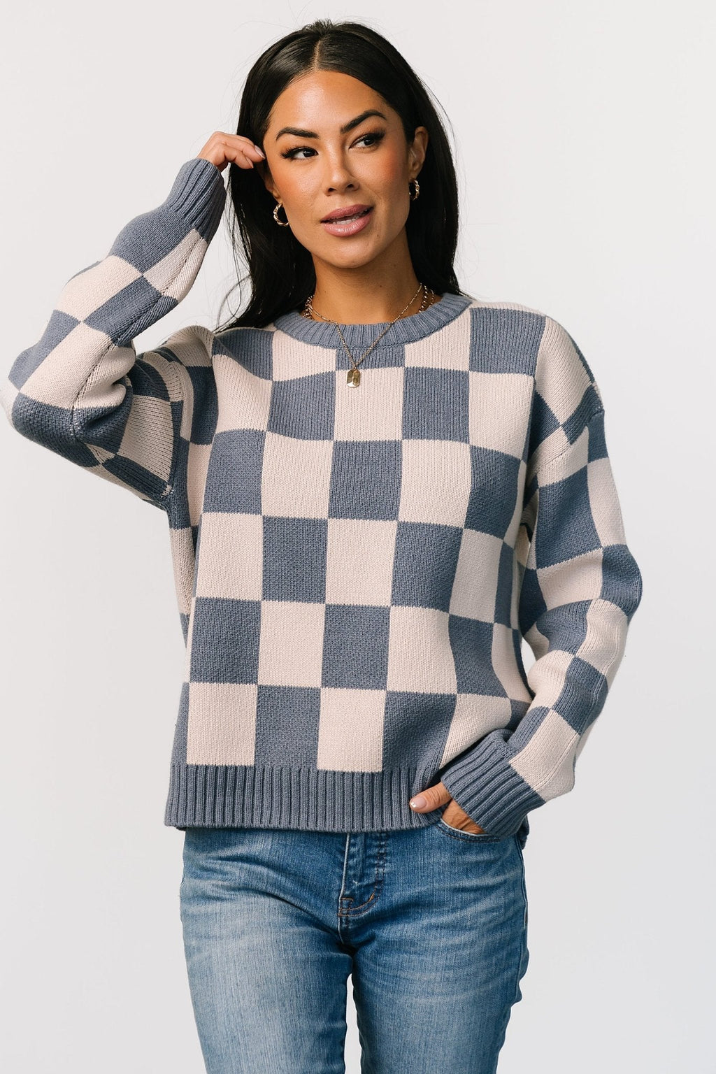 Quincy Checkered Sweater | Blue