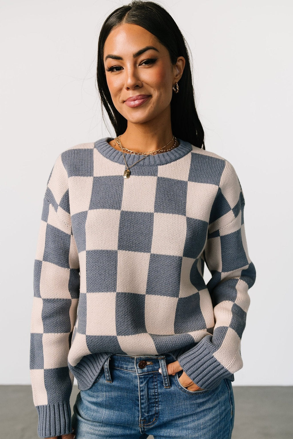 Quincy Checkered Sweater | Blue