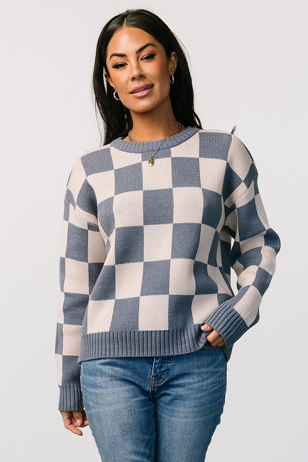Quincy Checkered Sweater | Blue