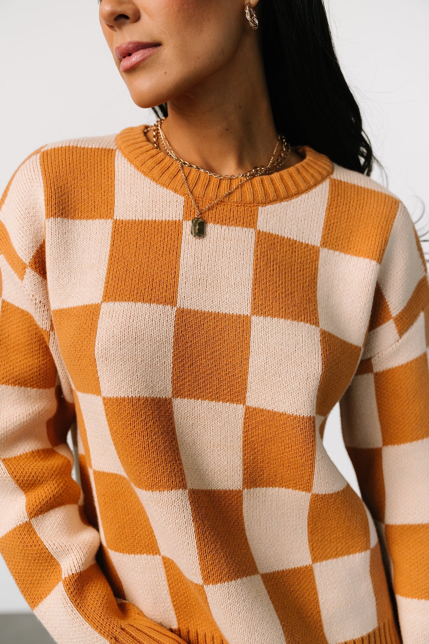 Quincy Checkered Sweater | Pumpkin Spice