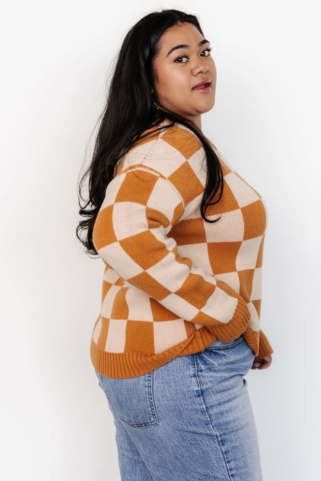 Quincy Checkered Sweater | Pumpkin Spice