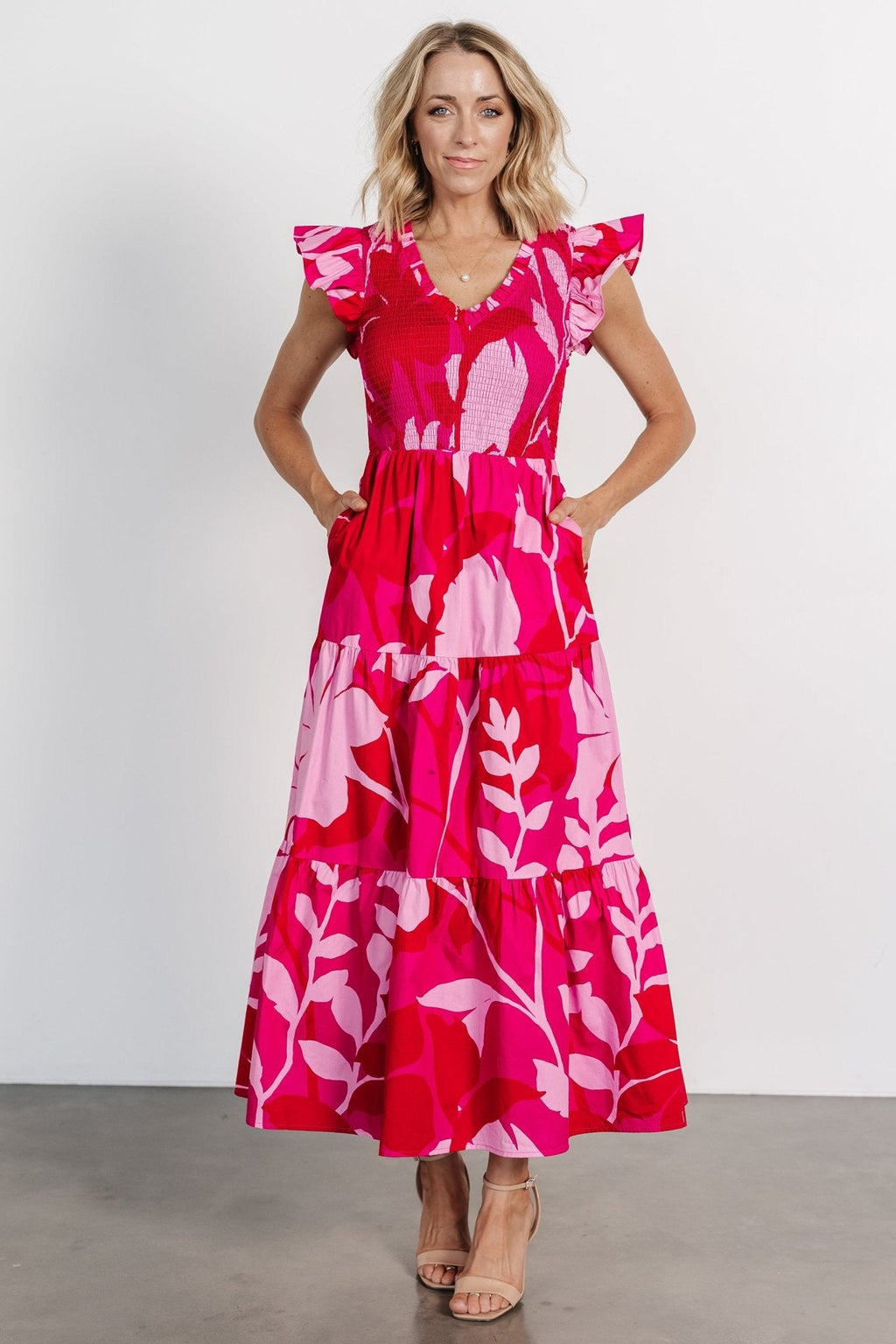 Ranchero Smocked Maxi Dress | Red + Pink