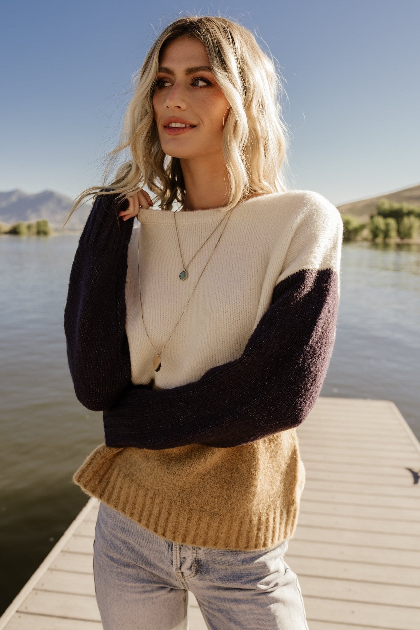 Randi Color Block Sweater | Cream + Navy