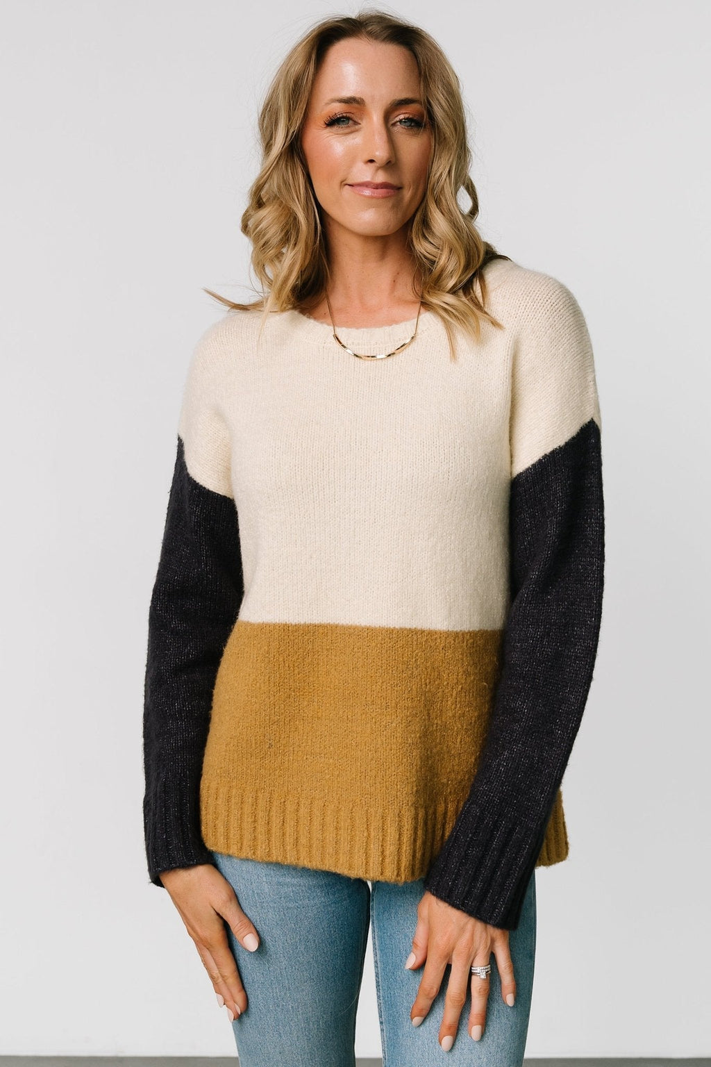 Randi Color Block Sweater | Cream + Navy