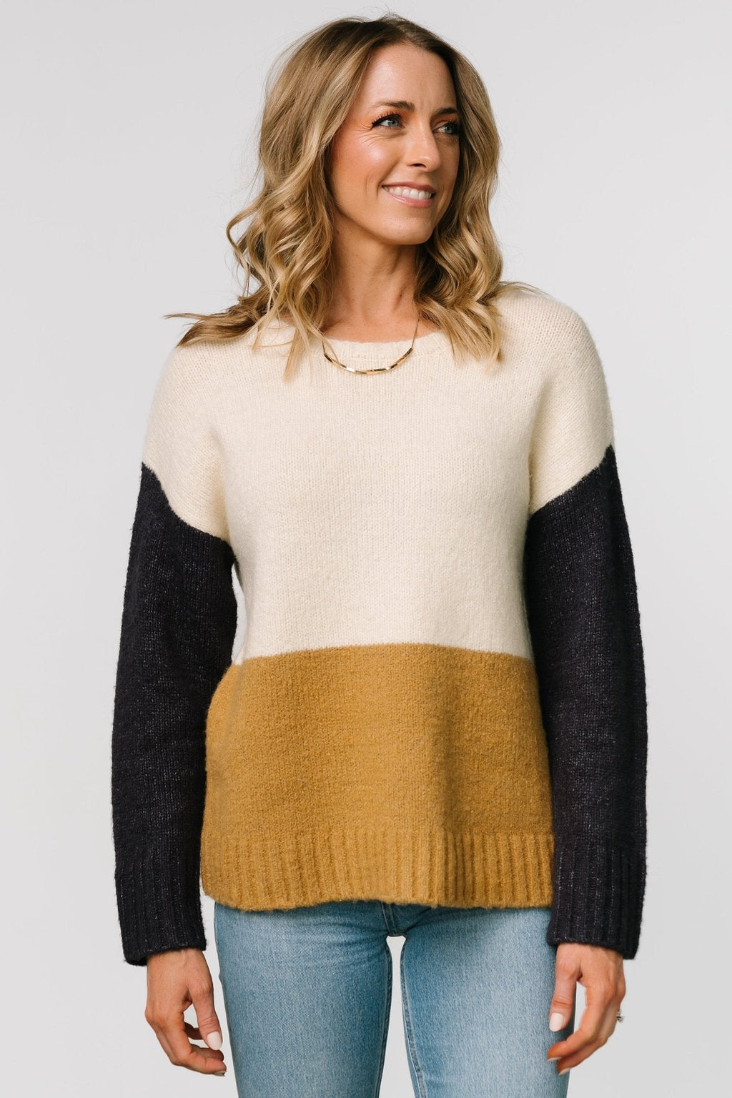 Randi Color Block Sweater | Cream + Navy