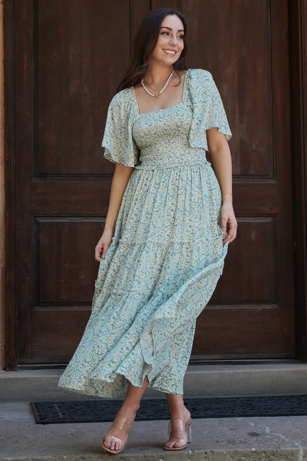 Regina Smocked Maxi Dress | Green Floral