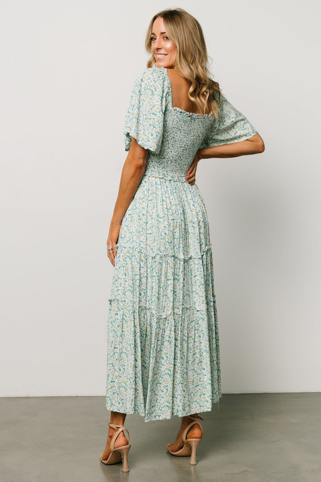 Regina Smocked Maxi Dress | Green Floral