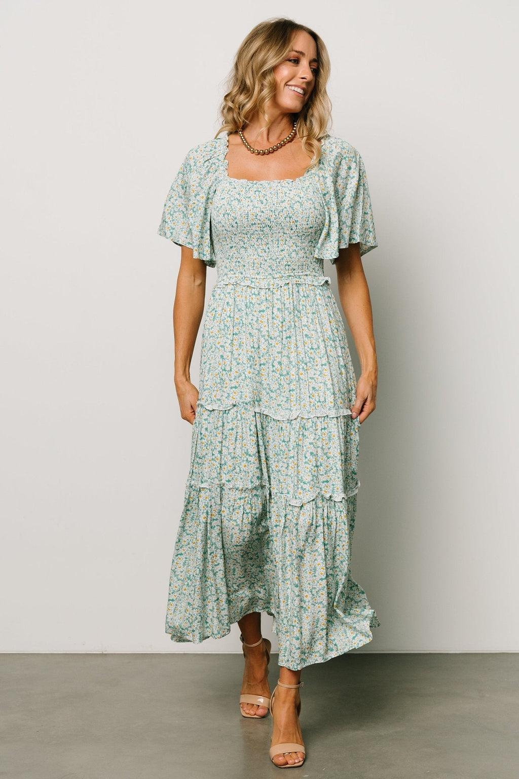 Regina Smocked Maxi Dress | Green Floral