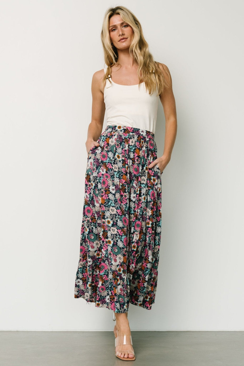 Reilly Maxi Skirt | Navy Flower Print