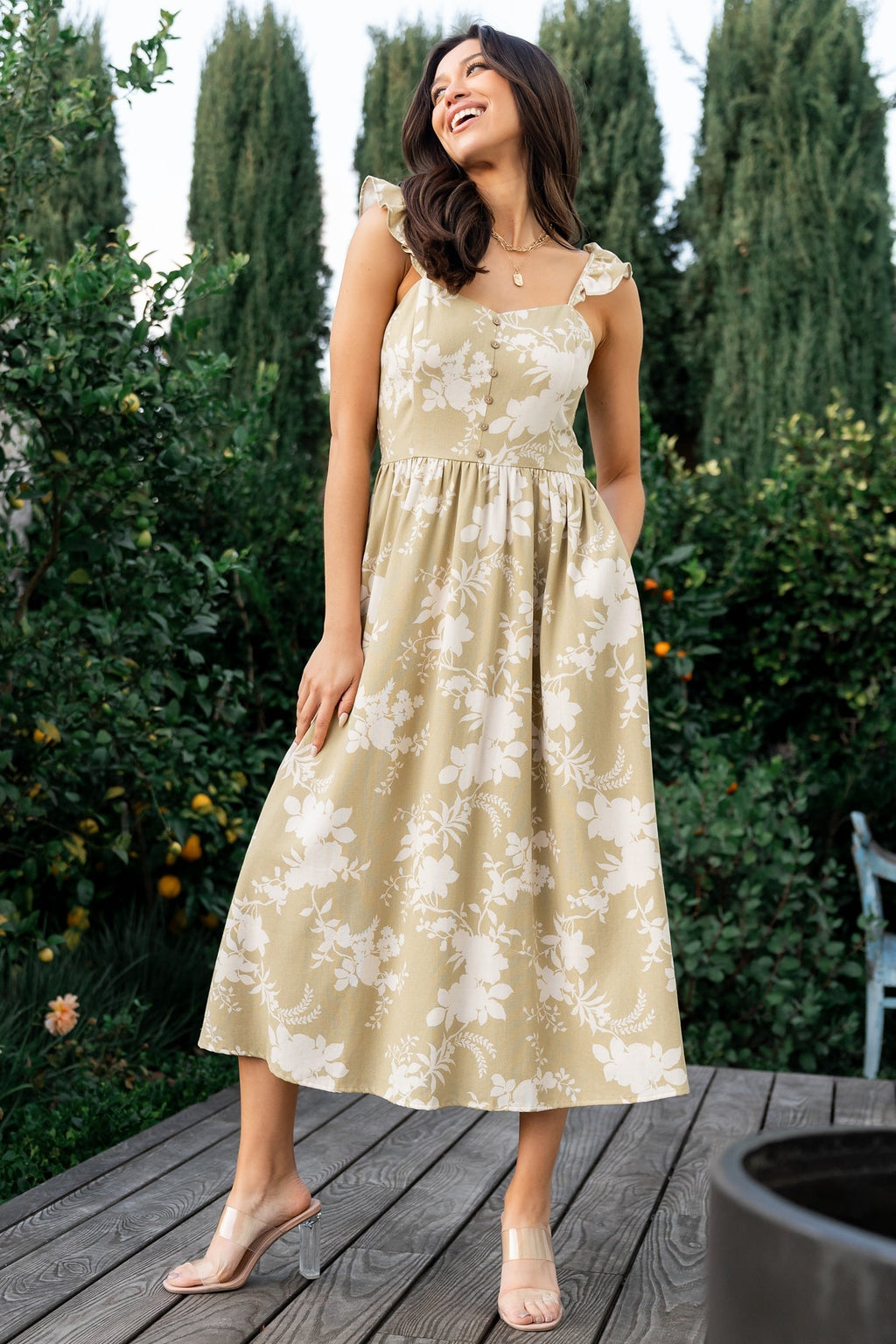 Renna Button Top Dress | Vintage Sage