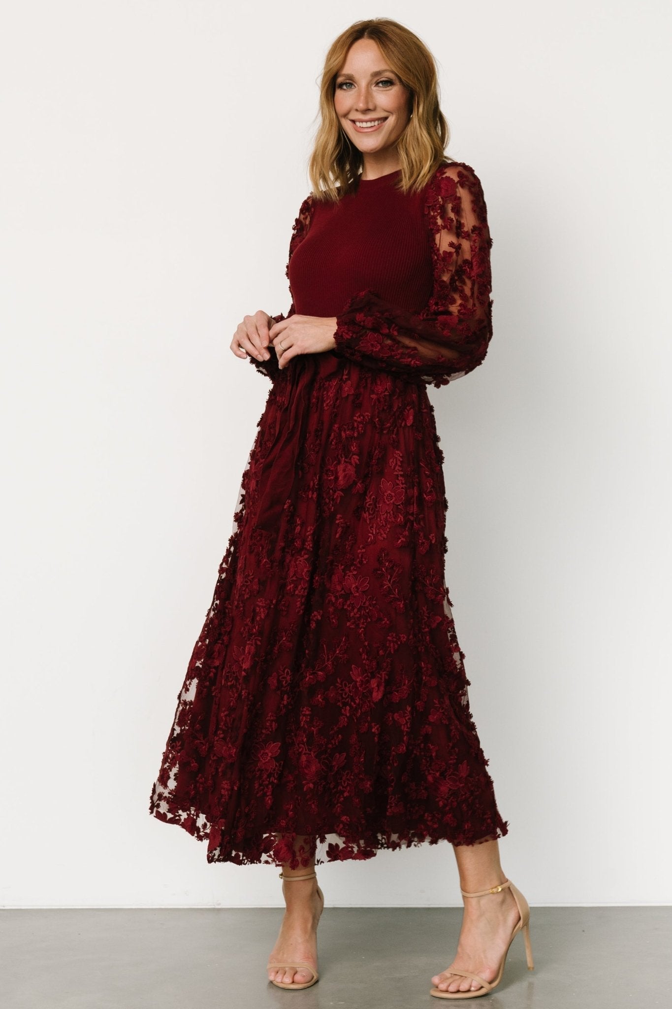 Roslyn Embroidered Dress | Wine