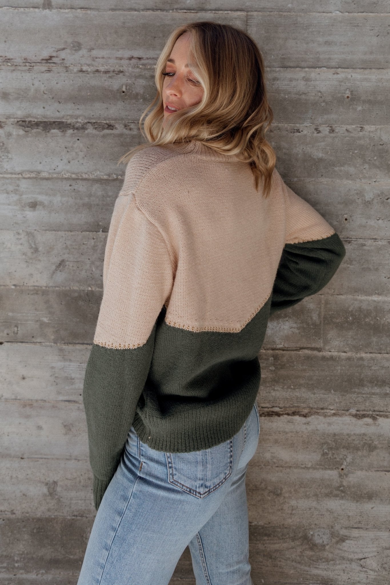 Rowen Color Block Sweater | Natural + Green