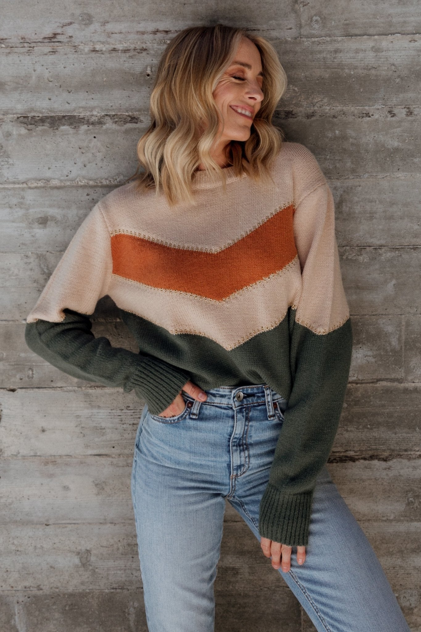 Rowen Color Block Sweater | Natural + Green