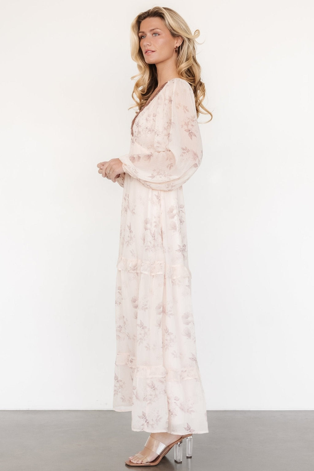 Rumi Deep V Maxi Dress | Beige + Clove Floral