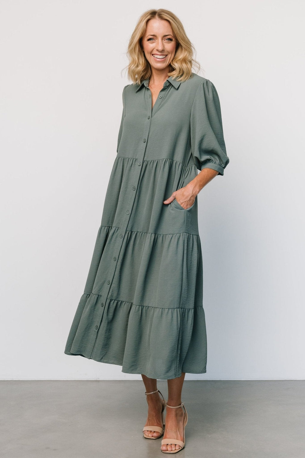 Sandy Button Tiered Dress | Jade