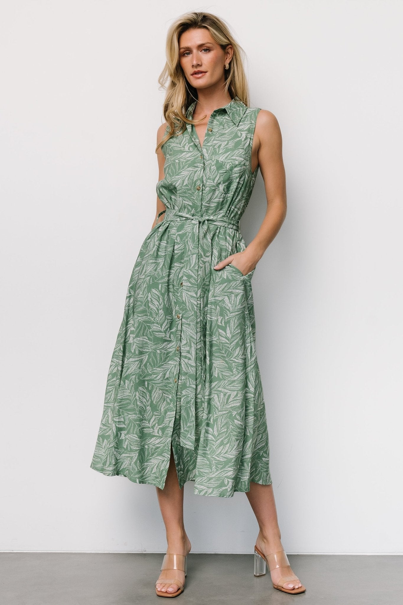 Scottie Button Tank Dress | Green Print