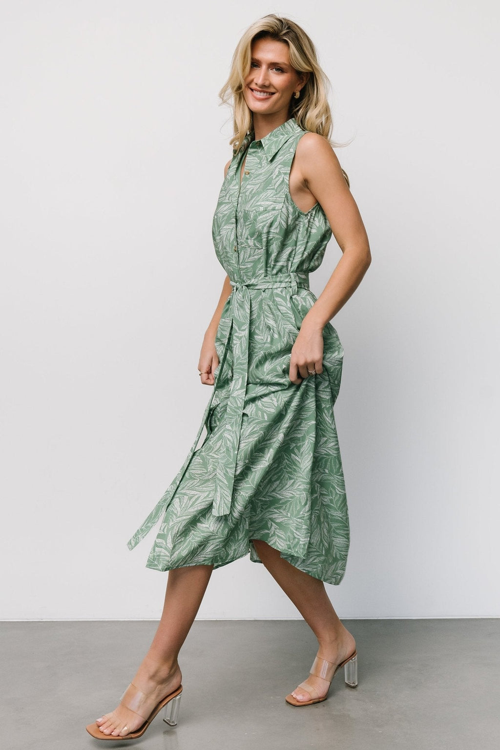 Scottie Button Tank Dress | Green Print