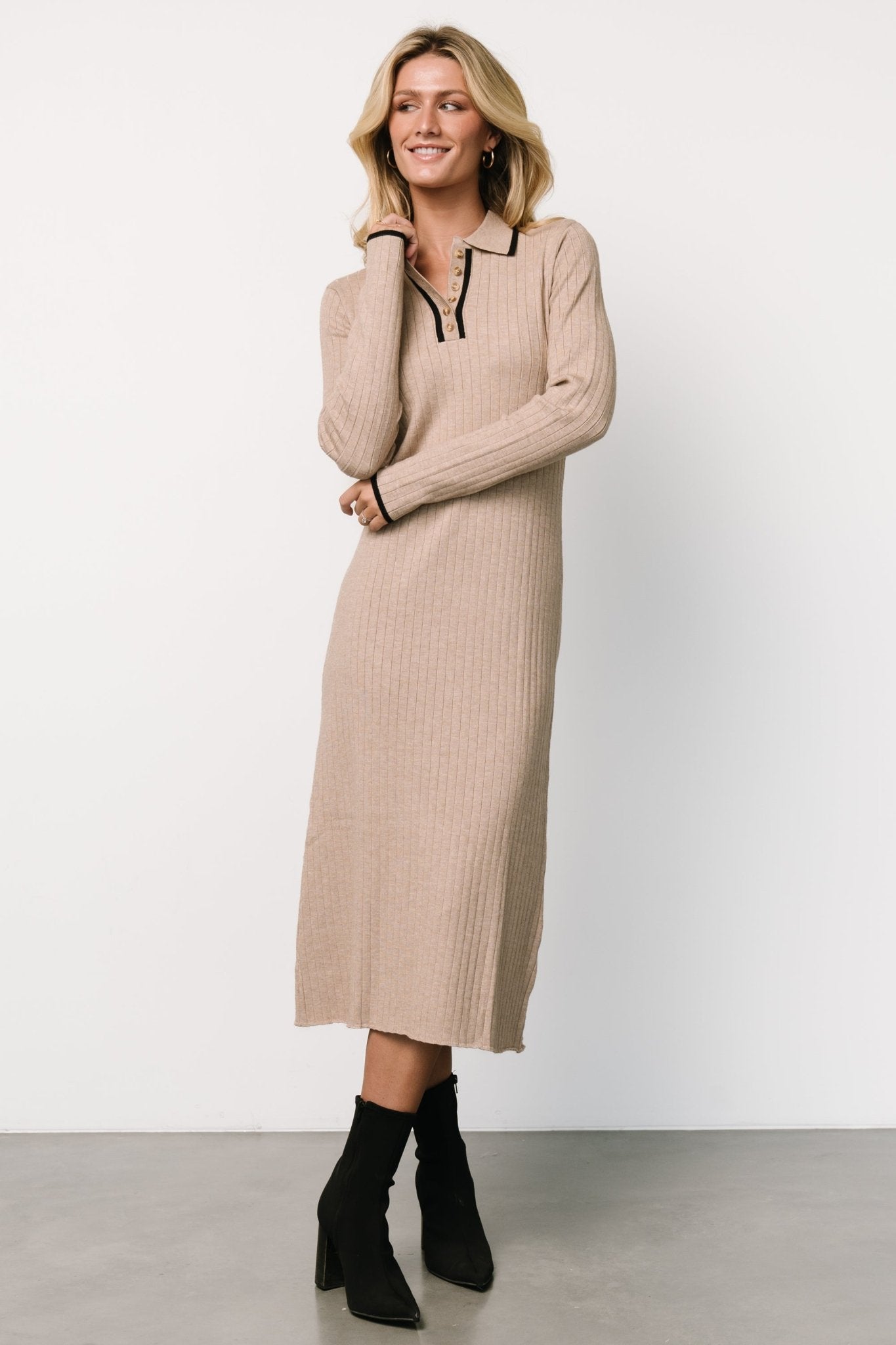 Shantel Polo Dress | Taupe + Black