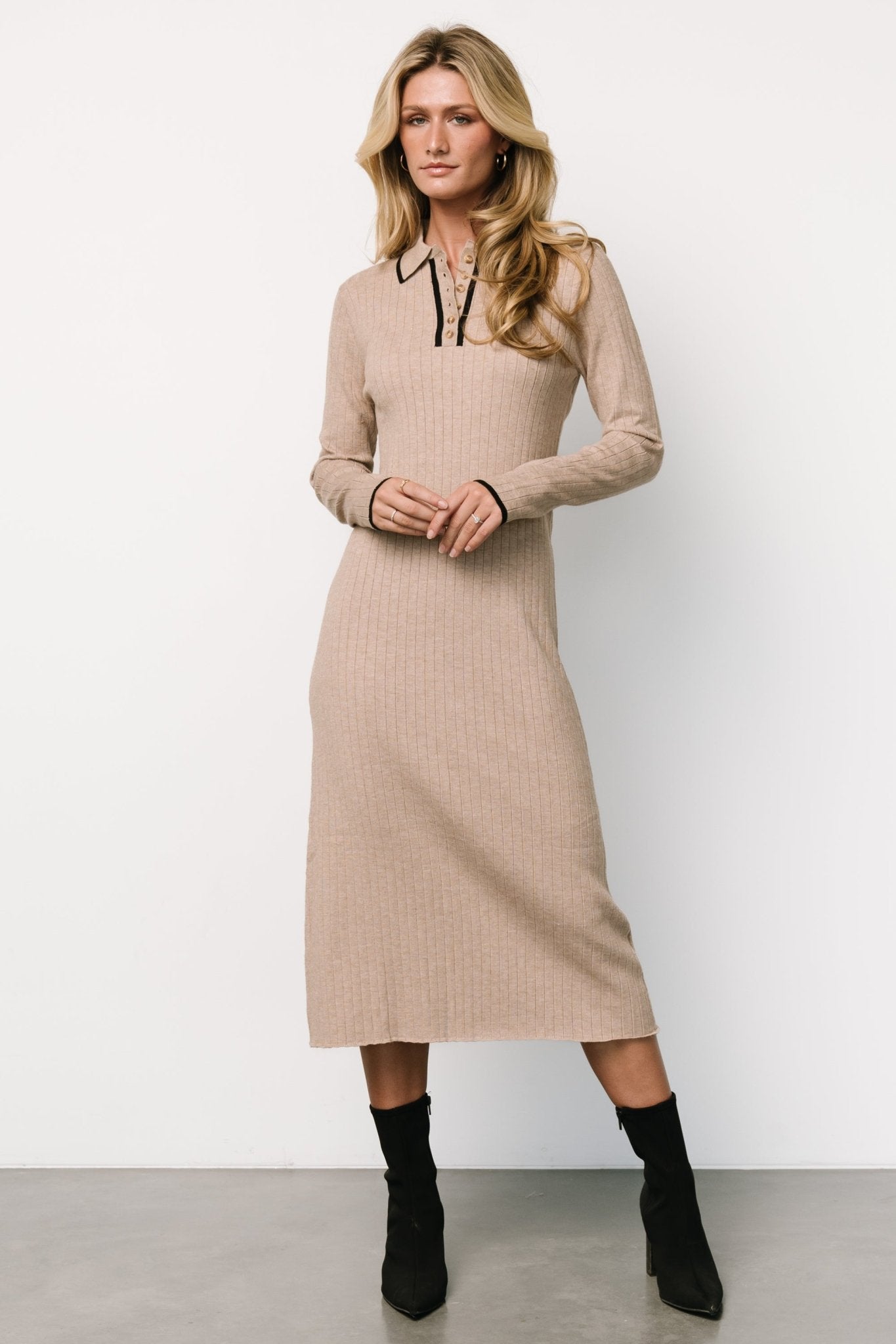 Shantel Polo Dress | Taupe + Black