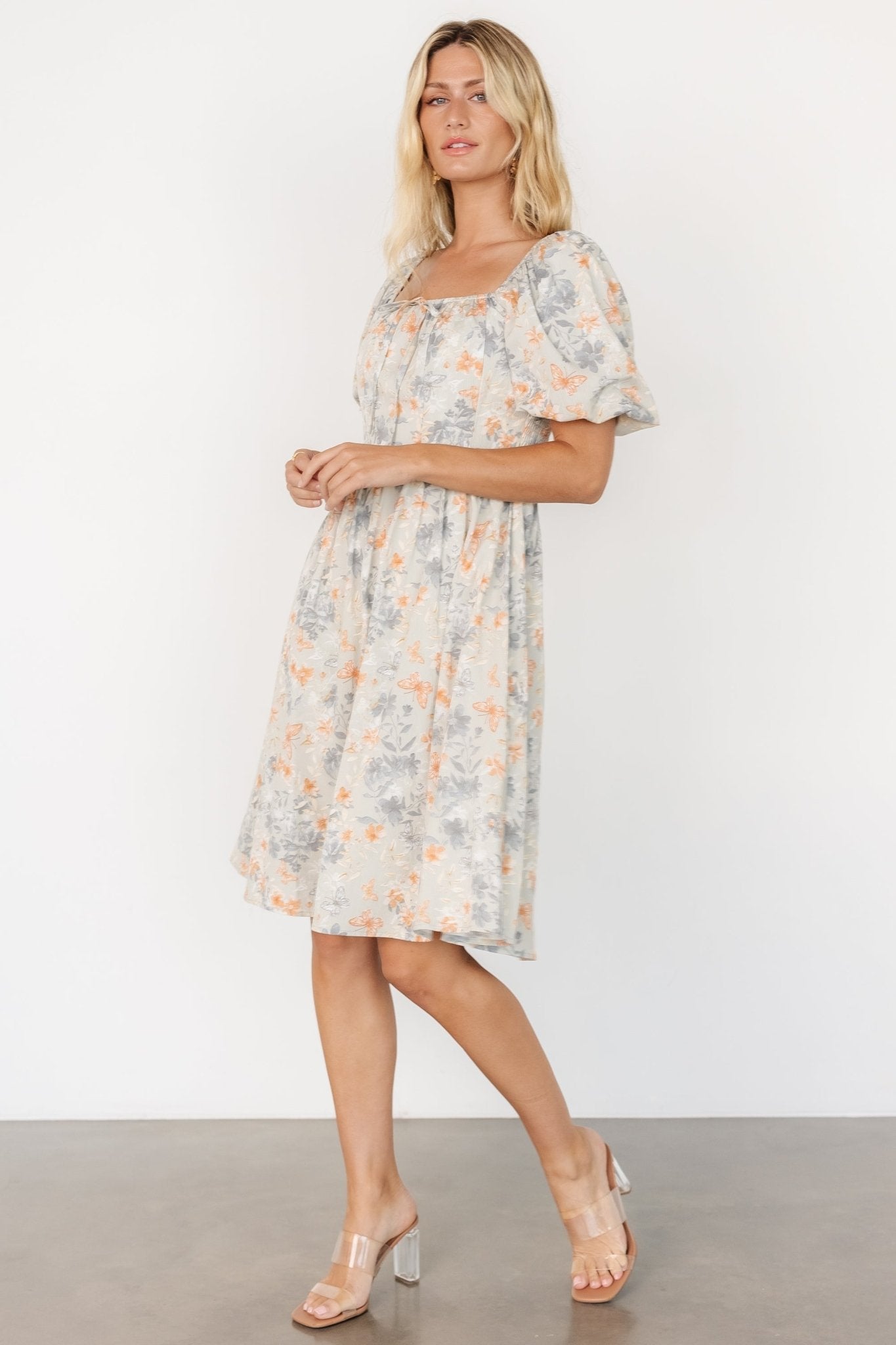 Sonnet Short Dress | Dusty Blue Print