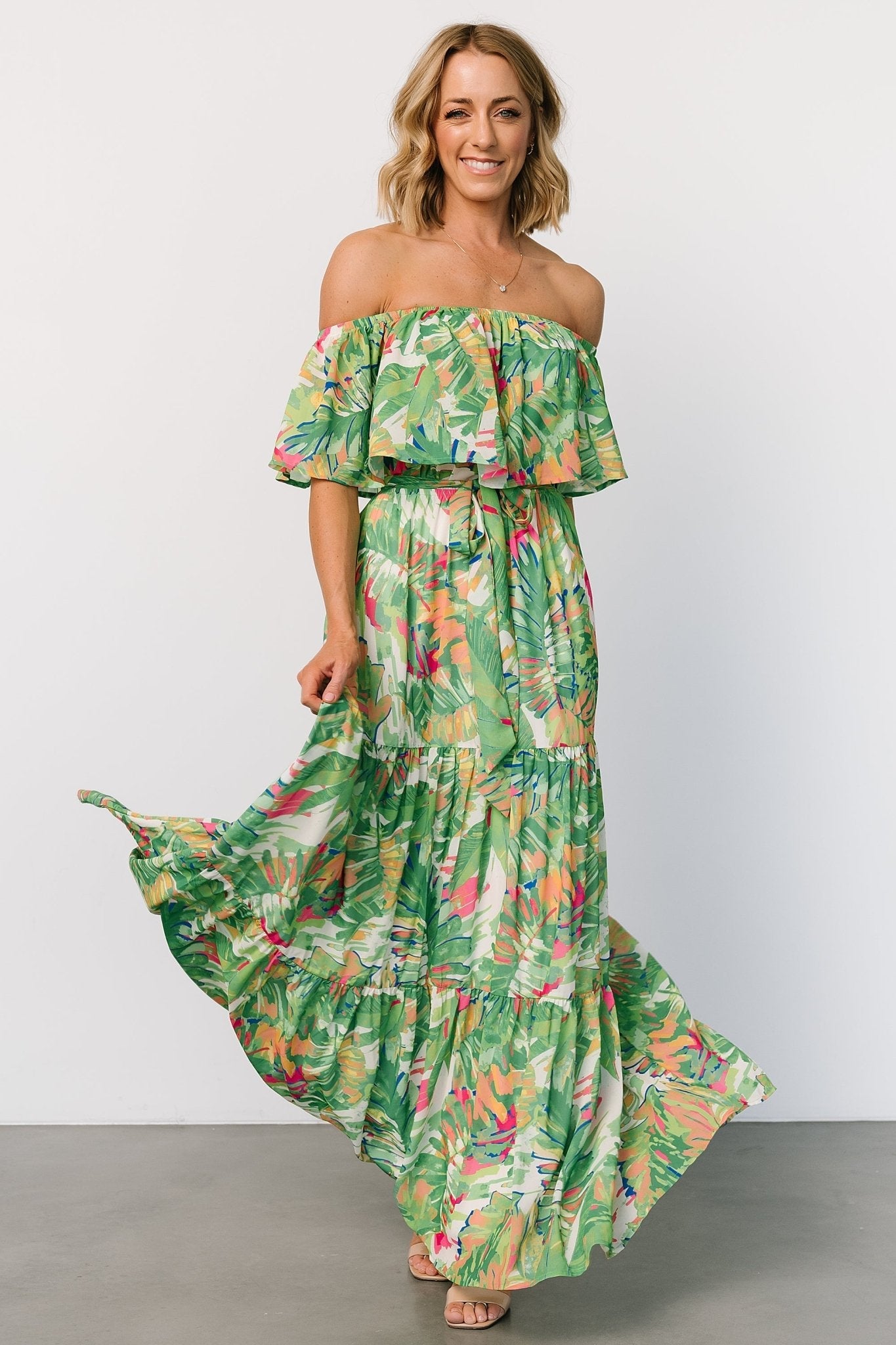 Sonoma Off Shoulder Maxi Dress | Green Multi