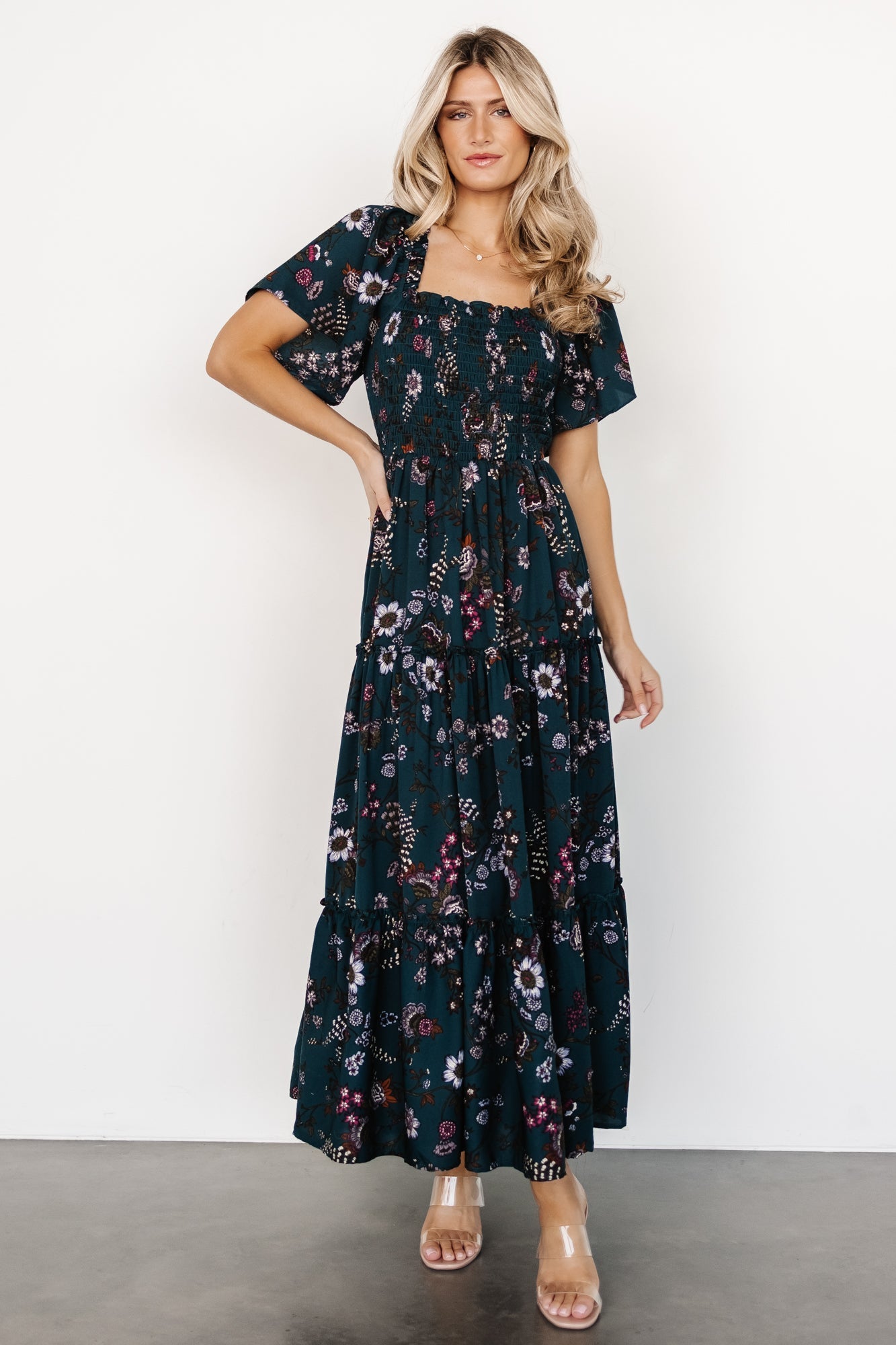 Southampton Smocked Maxi Dress | Jade Blossom