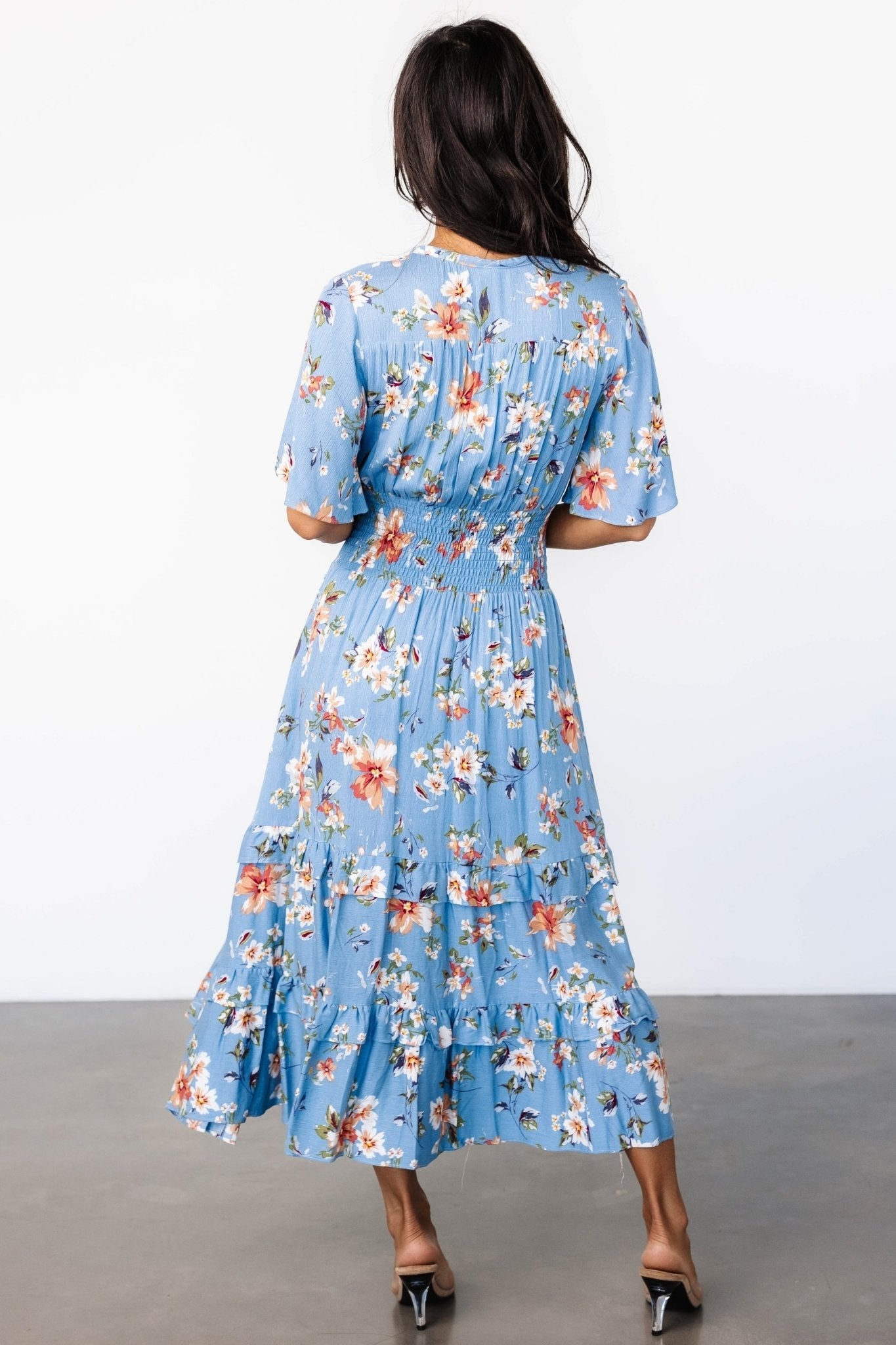 Spell Boho Midi Dress | Blue + Peach Floral