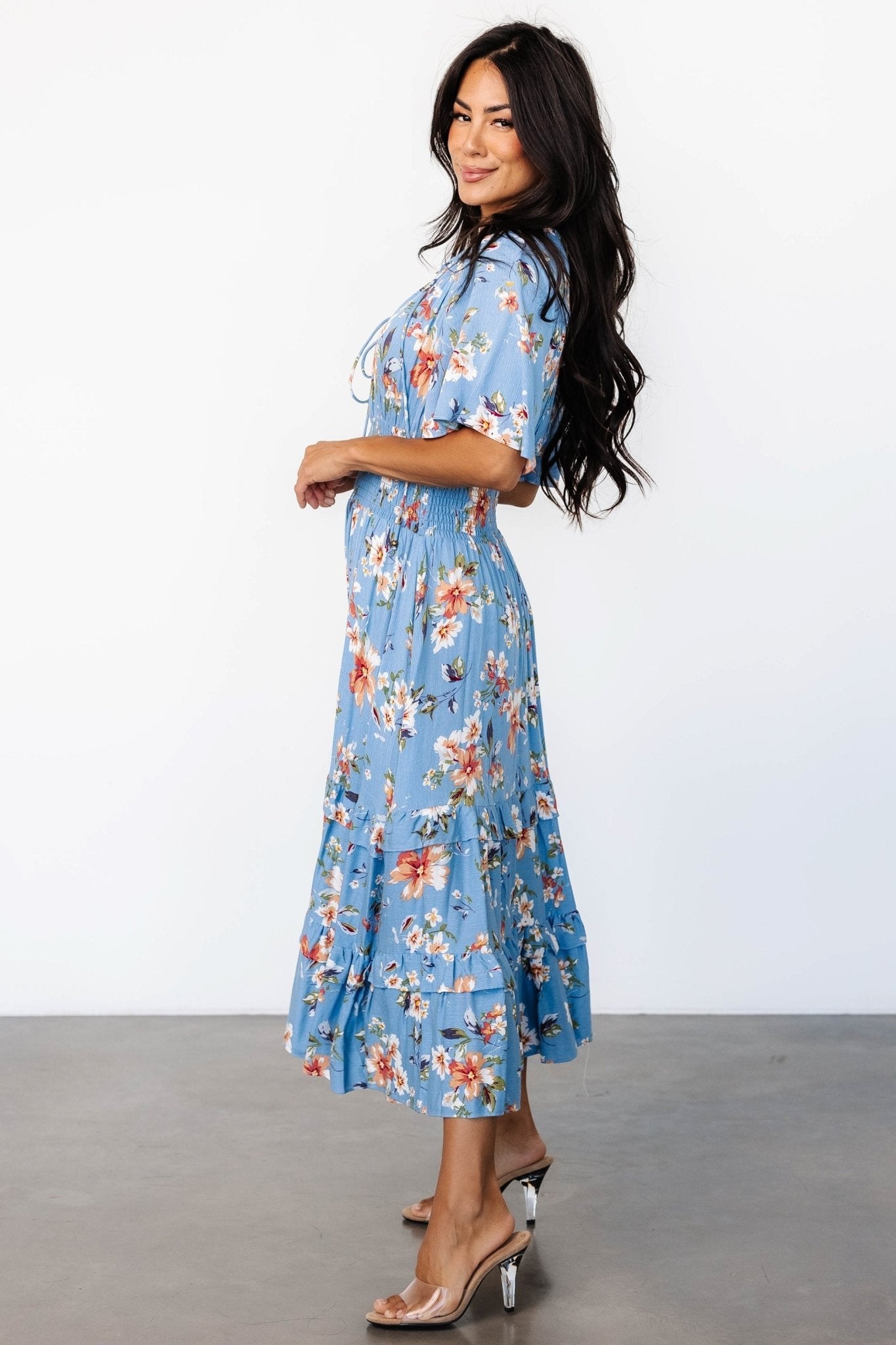 Spell Boho Midi Dress | Blue + Peach Floral