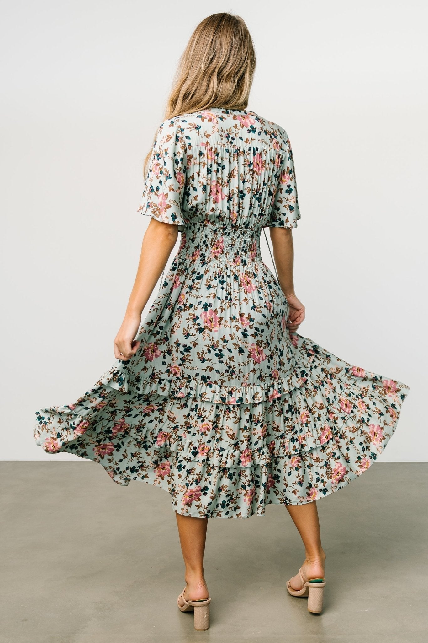 Spell Boho Midi Dress | Sage + Pink Floral