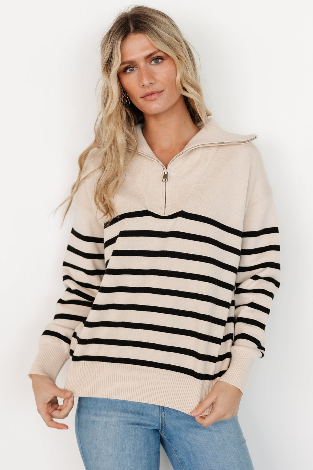 Sterling Half Zip Sweater | Beige + Black