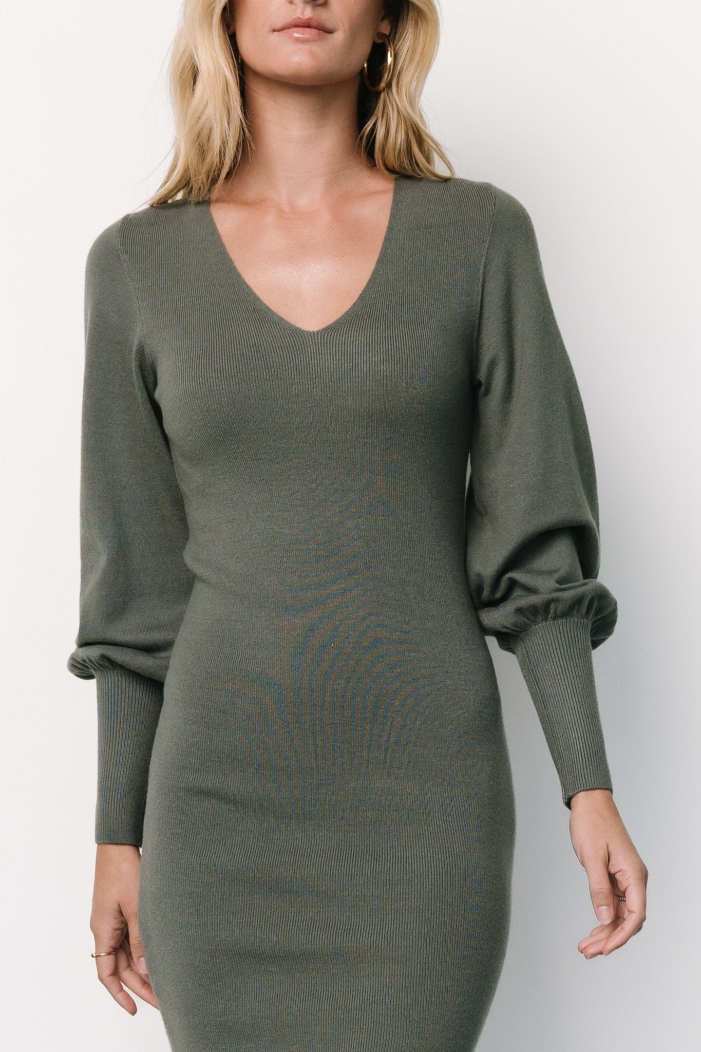 Suki V Neck Sweater Dress | Winter Green