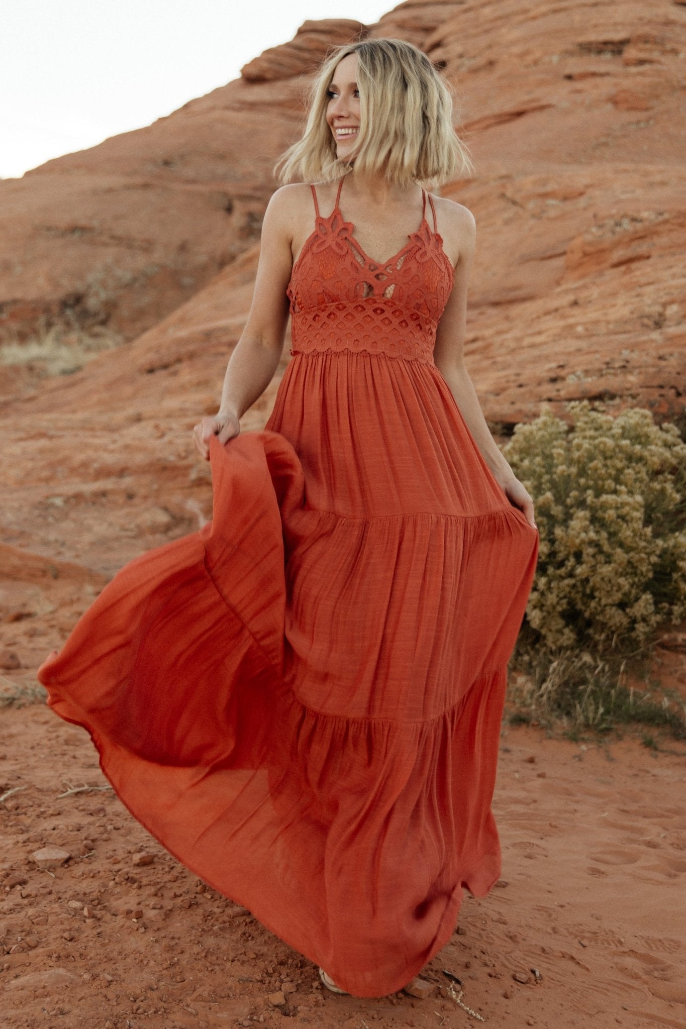 Summerlin Lace Top Maxi Dress | Rust