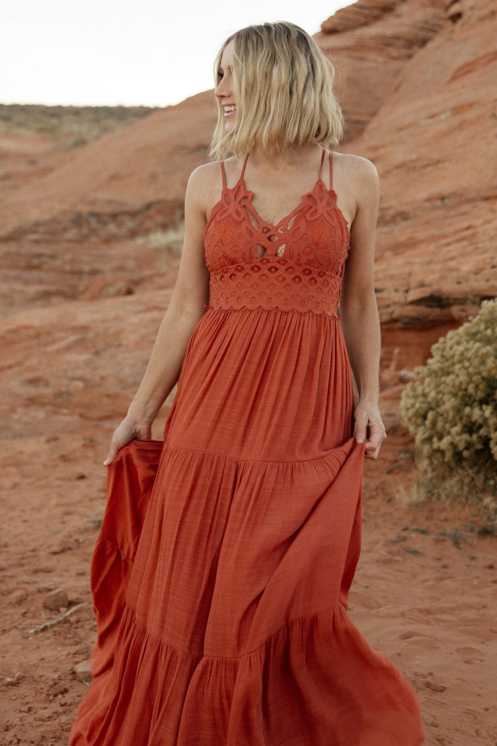 Summerlin Lace Top Maxi Dress | Rust