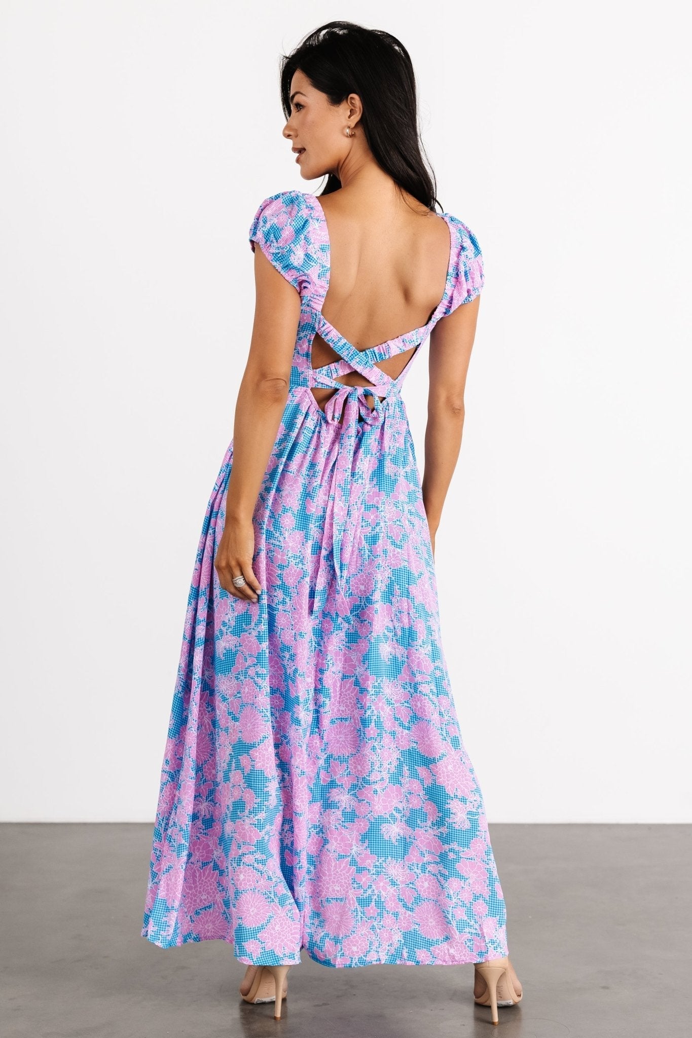 Tabitha Open Back Maxi Dress | Blue + Pink
