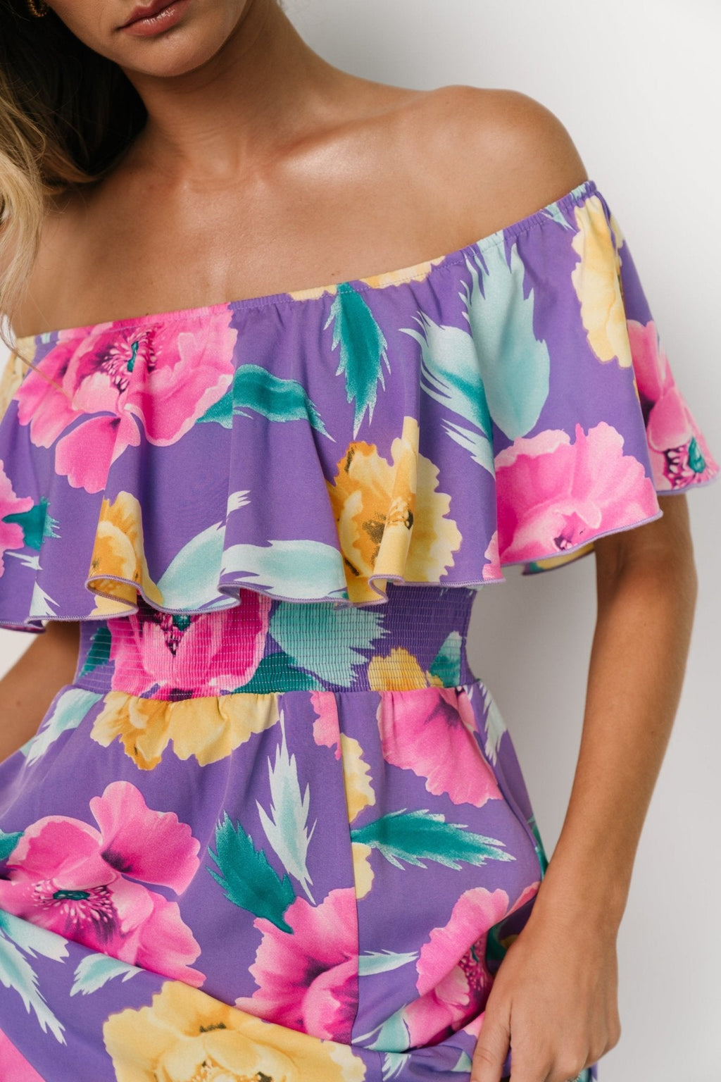 Talia Off Shoulder Maxi Dress | Purple Floral