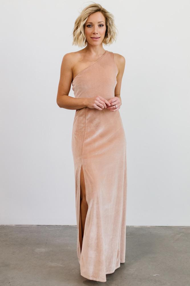 Tatiana Velvet One Shoulder Maxi Dress | Champagne