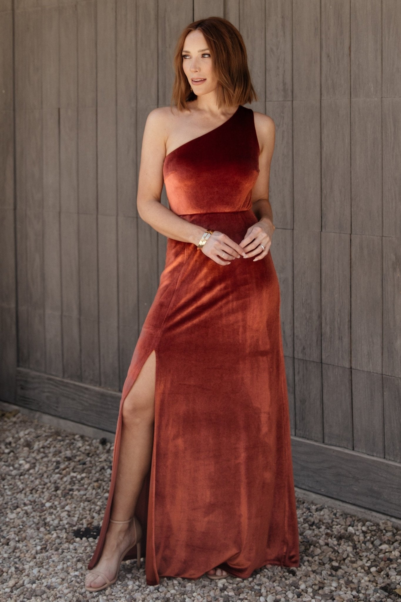 Tatiana Velvet One Shoulder Maxi Dress | Cinnamon