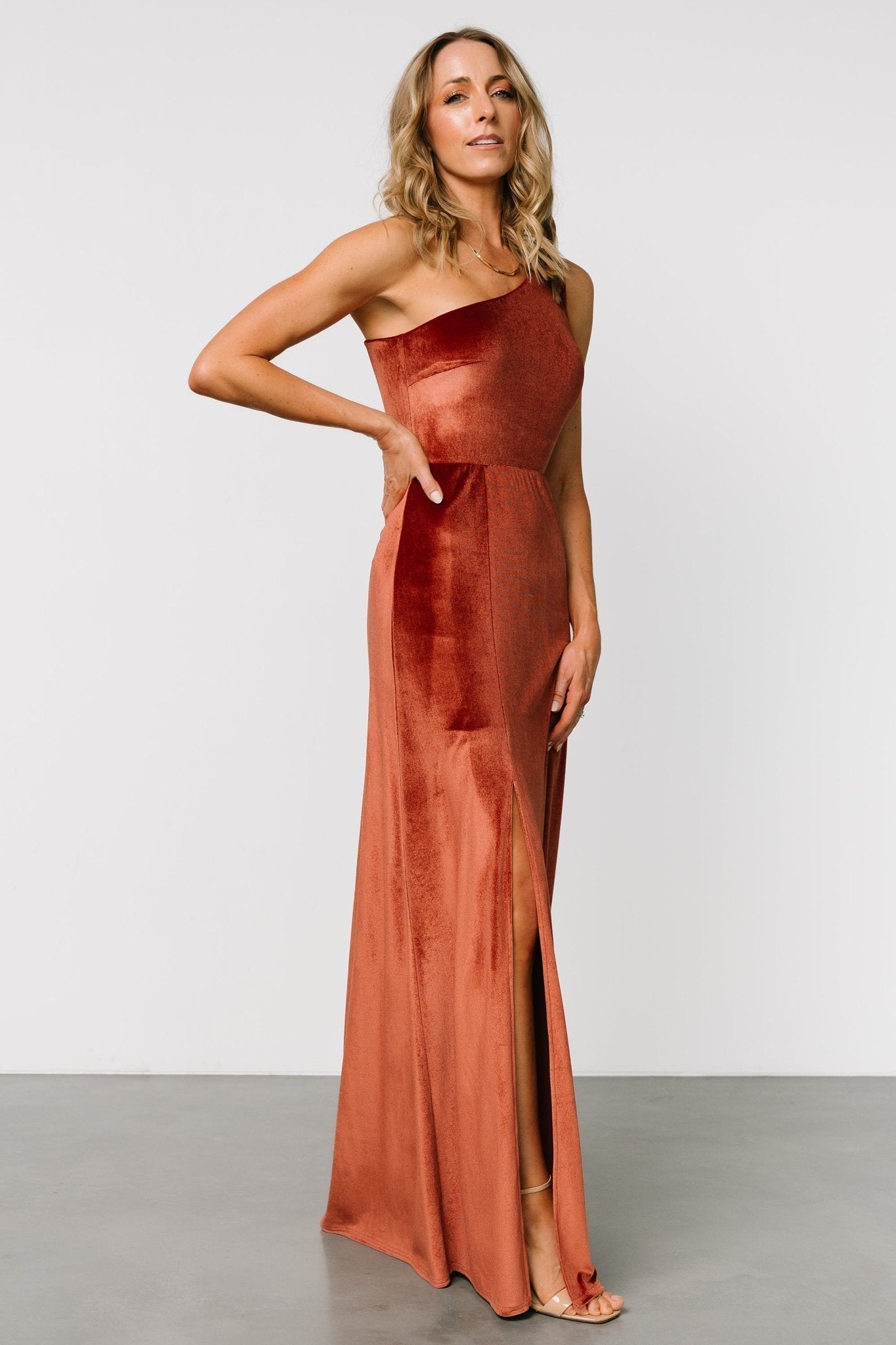 Tatiana Velvet One Shoulder Maxi Dress | Cinnamon