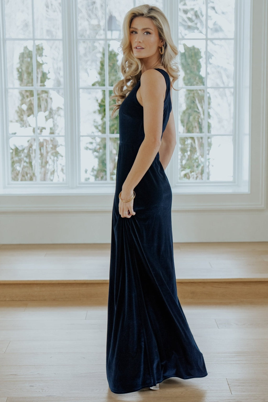 Tatiana Velvet One Shoulder Maxi Dress | Navy