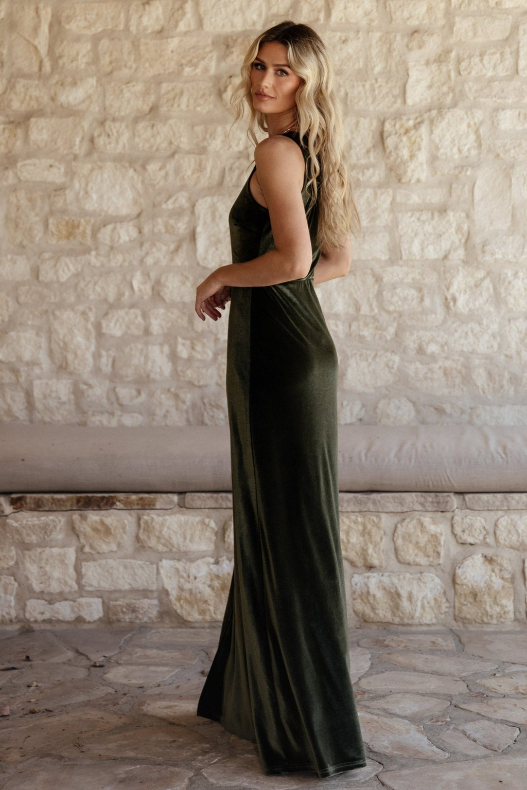 Tatiana Velvet One Shoulder Maxi Dress | Olive