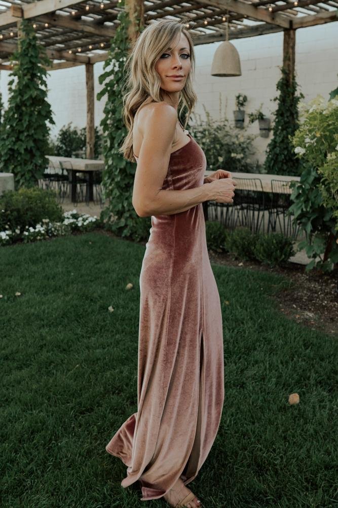 Tatiana Velvet One Shoulder Maxi Dress | Rose