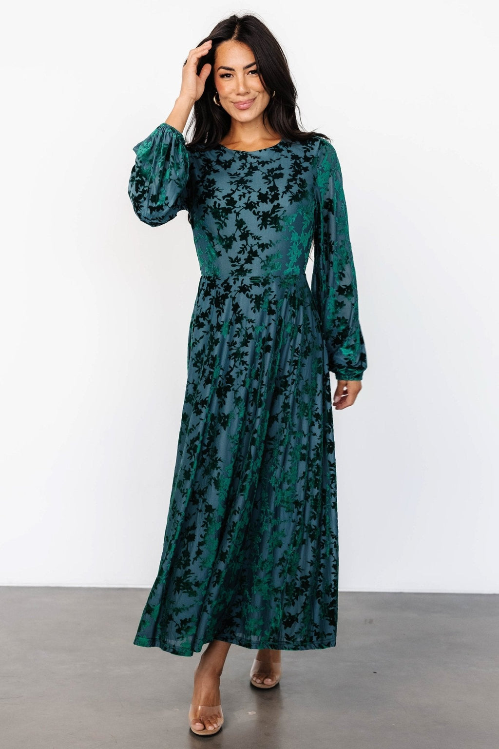 Thora Velvet Dress | Emerald Floral