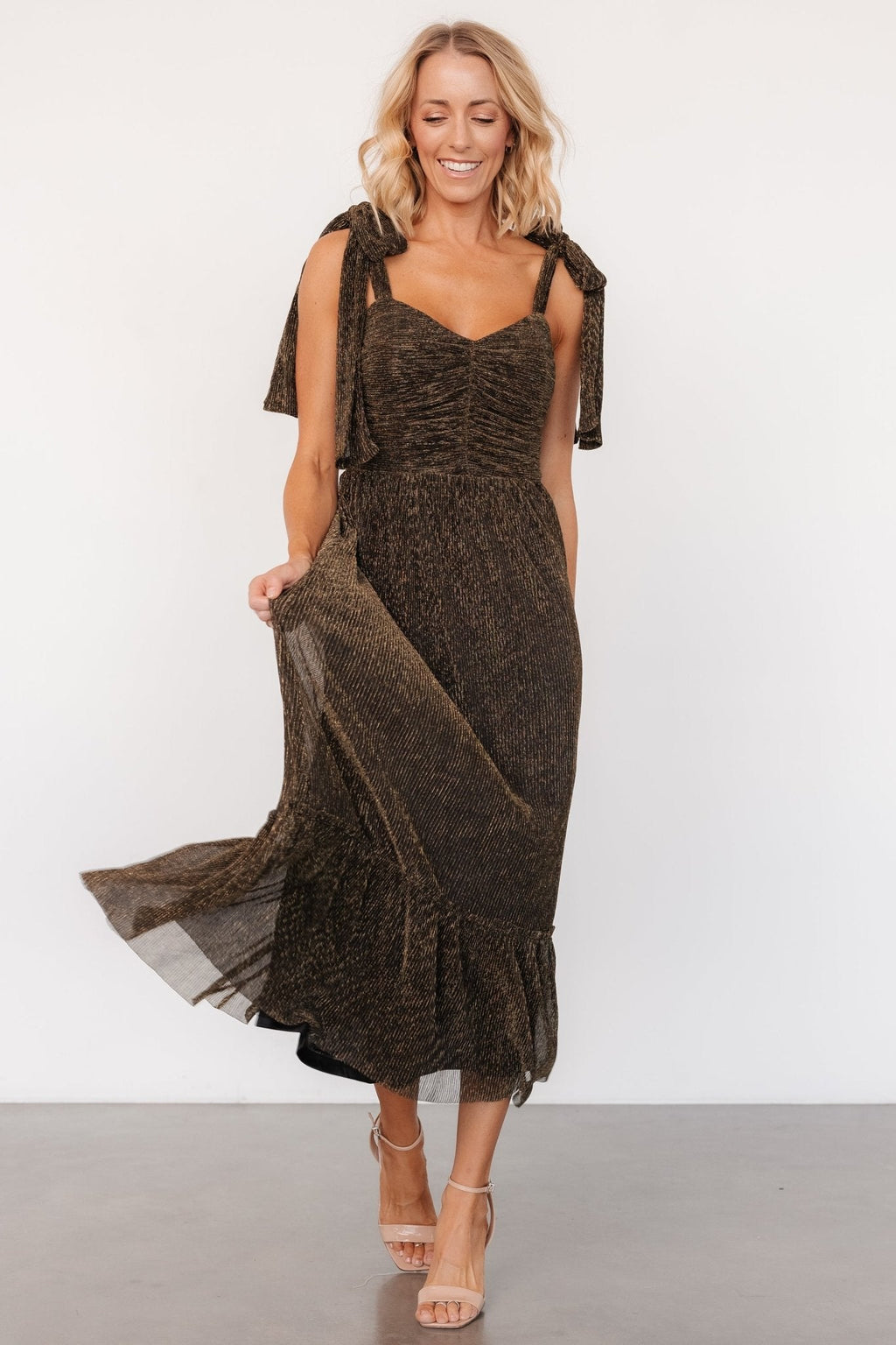 Tosha Shimmer Tank Dress | Black + Gold