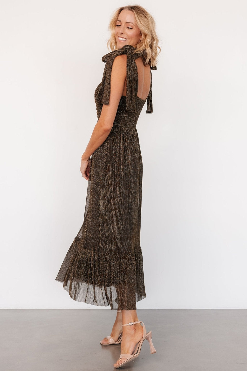 Tosha Shimmer Tank Dress | Black + Gold