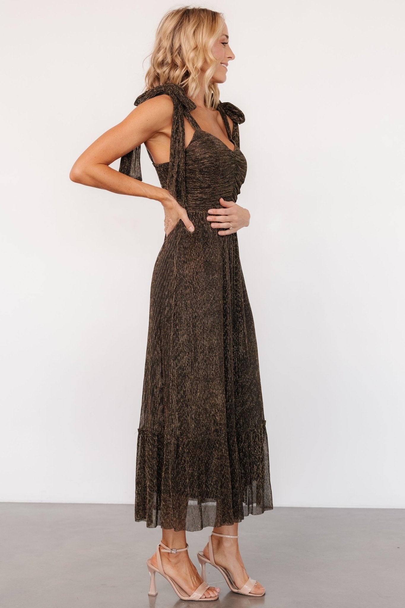 Tosha Shimmer Tank Dress | Black + Gold